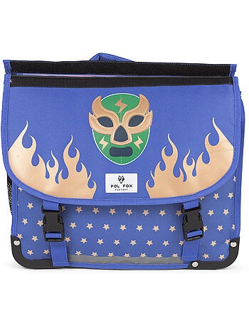Cartella scuola bambino 38 cm reversibile 2 scomparti POL FOX Catch blu motivo wrestling