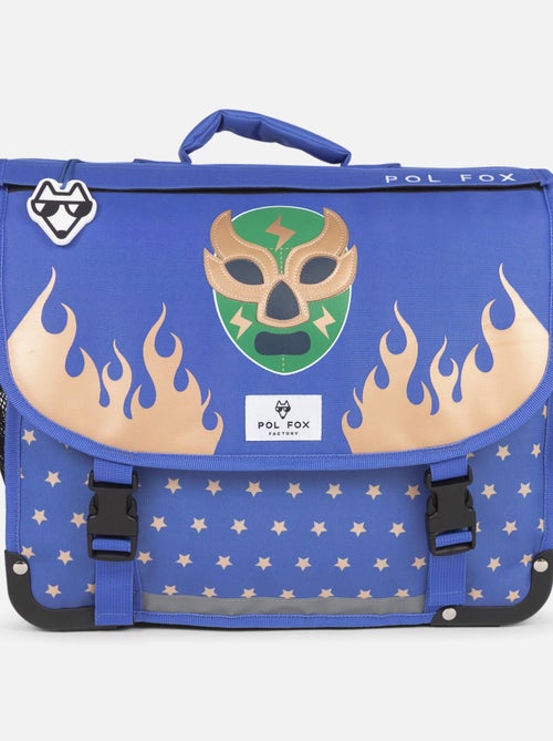 Cartella scuola bambino 38 cm reversibile 2 scomparti POL FOX Catch blu motivo wrestling - Kiabi