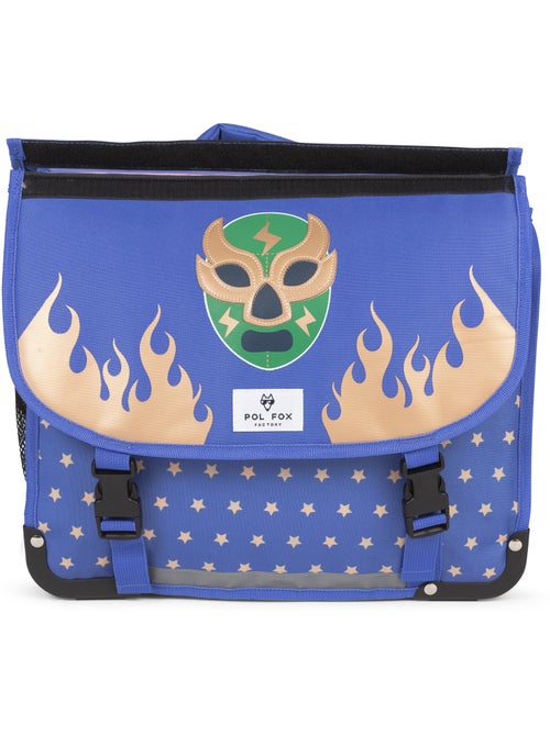 Cartella scuola bambino 38 cm reversibile 2 scomparti POL FOX Catch blu motivo wrestling - Kiabi