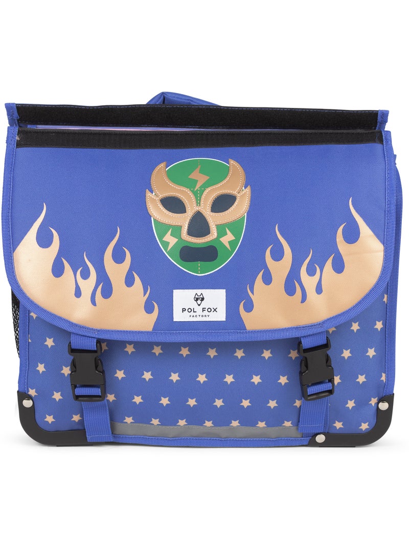 Cartella scuola bambino 38 cm reversibile 2 scomparti POL FOX Catch blu motivo wrestling Blu - Kiabi
