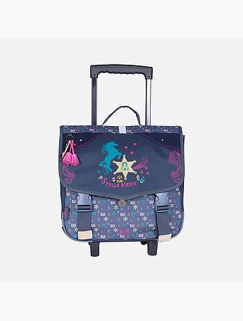 Cartella scuola con ruote bambina 38 cm STALLA BIANCA Western blu