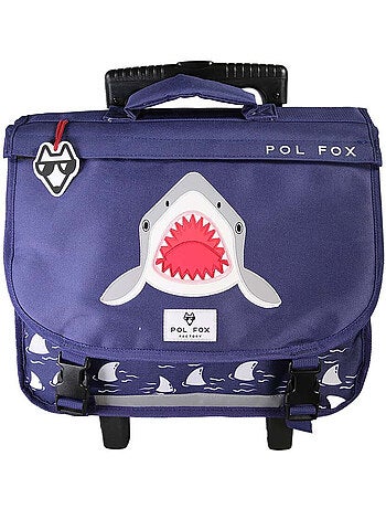 Cartella scuola con ruote bambino 38 cm reversibile 2 scomparti POL FOX Shark blu navy motivo squalo