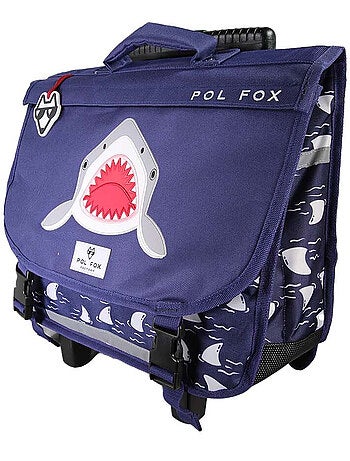 Cartella scuola con ruote bambino 38 cm reversibile 2 scomparti POL FOX Shark blu navy motivo squalo