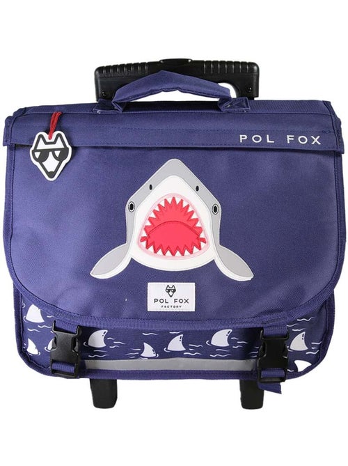 Cartella scuola con ruote bambino 38 cm reversibile 2 scomparti POL FOX Shark blu navy motivo squalo - Kiabi Cartella scuola con ruote bambino 38 cm reversibile 2 scomparti POL FOX Shark blu navy motivo squalo - Kiabi