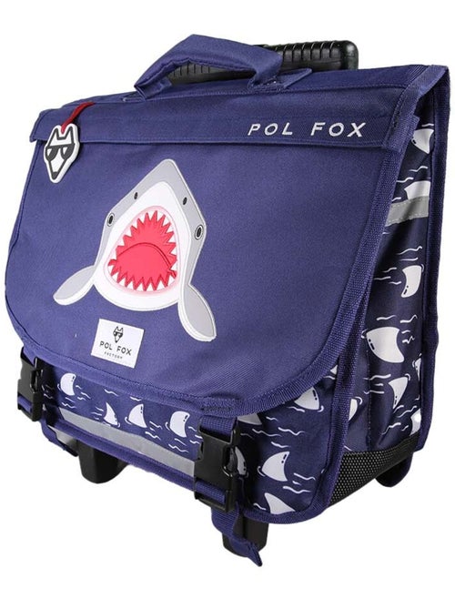 Cartella scuola con ruote bambino 38 cm reversibile 2 scomparti POL FOX Shark blu navy motivo squalo - Kiabi Cartella scuola con ruote bambino 38 cm reversibile 2 scomparti POL FOX Shark blu navy motivo squalo - Kiabi