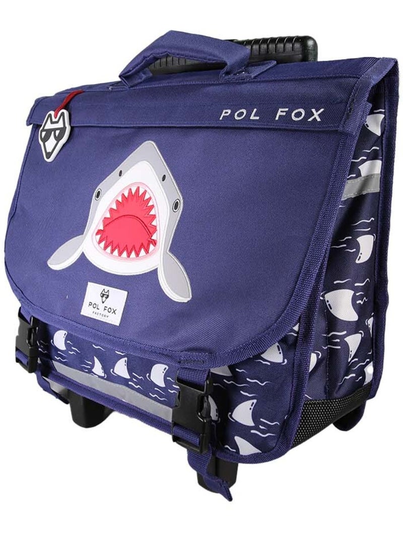 Cartella scuola con ruote bambino 38 cm reversibile 2 scomparti POL FOX Shark blu navy motivo squalo Blu marino - Kiabi