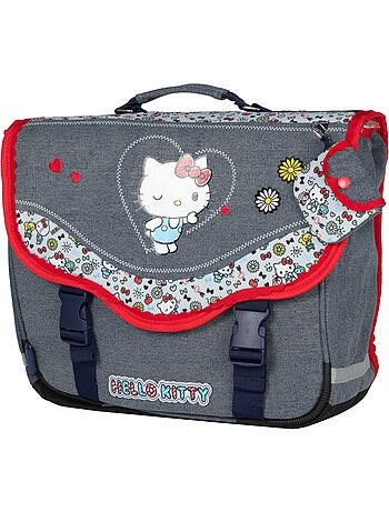Cartella scuola primaria 38 cm 2 scomparti HELLO KITTY Kiss Kiss grigio rosso
