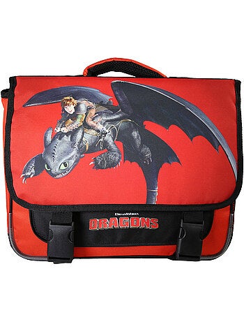 Cartella scuola primaria bambino 38 cm 2 scomparti DRAGONS rosso e nero