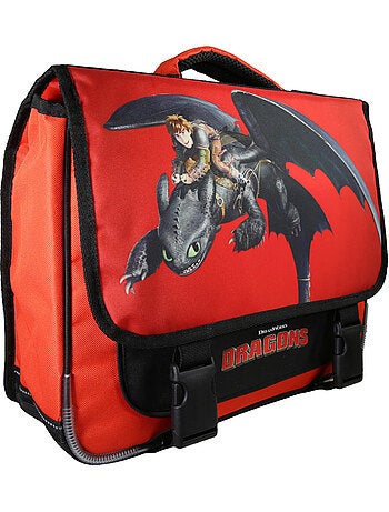 Cartella scuola primaria bambino 38 cm 2 scomparti DRAGONS rosso e nero