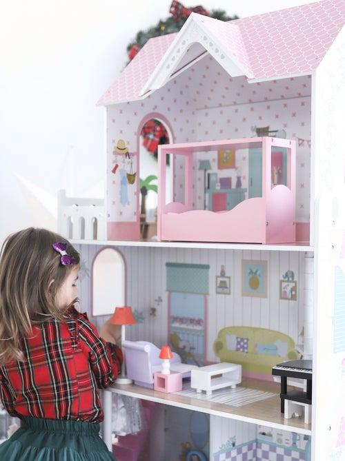 Casa delle bambole in legno Mamabrum A379 3 piani con LED e arredi completi per bambini - Kiabi Casa delle bambole in legno Mamabrum A379 3 piani con LED e arredi completi per bambini - Kiabi