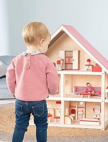 ROBA Casa delle bambole + mobili e bambole – legno naturale