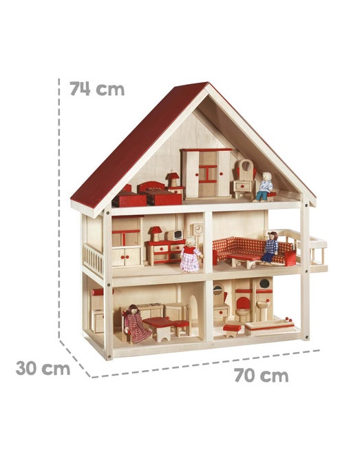 Casa delle bambole in legno + mobili in miniatura + 4 bambole – "Roba" - Kiabi