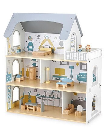 Casa delle bambole legno 3 livelli con terrazza Mamabrum