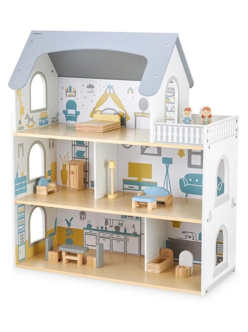 Casa delle bambole legno 3 livelli con terrazza Mamabrum - Kiabi