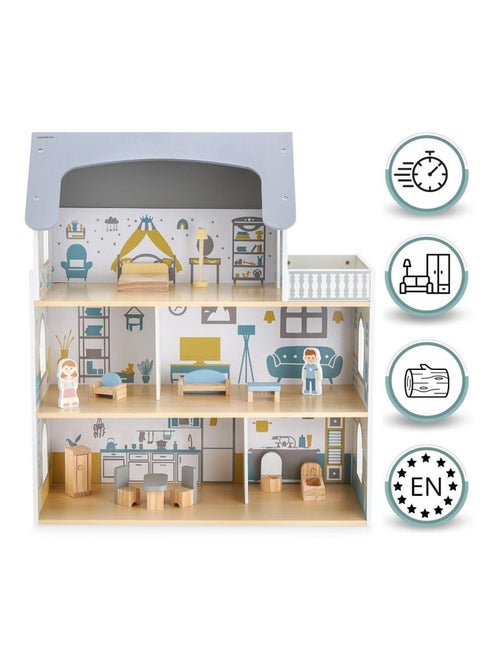 Casa delle bambole legno 3 livelli con terrazza Mamabrum - Kiabi