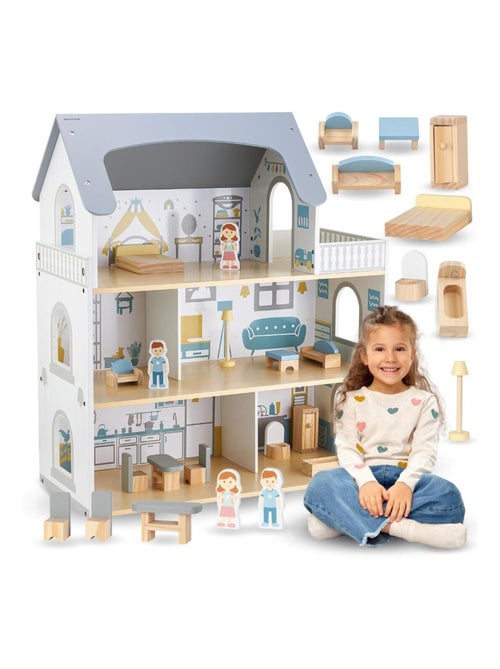 Casa delle bambole legno 3 livelli con terrazza Mamabrum - Kiabi