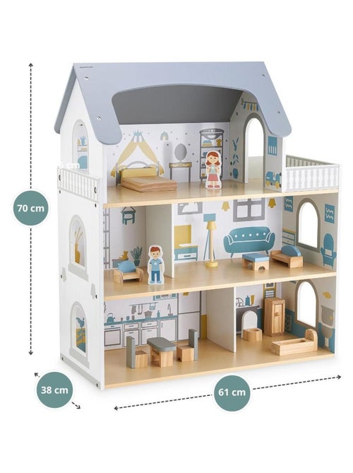 Casa delle bambole legno 3 livelli con terrazza Mamabrum - Kiabi