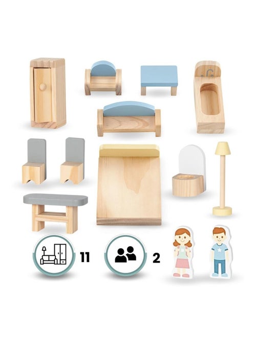 Casa delle bambole legno 3 livelli con terrazza Mamabrum - Kiabi