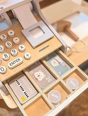 Cassa registratrice legno con scanner e accessori Mamabrum