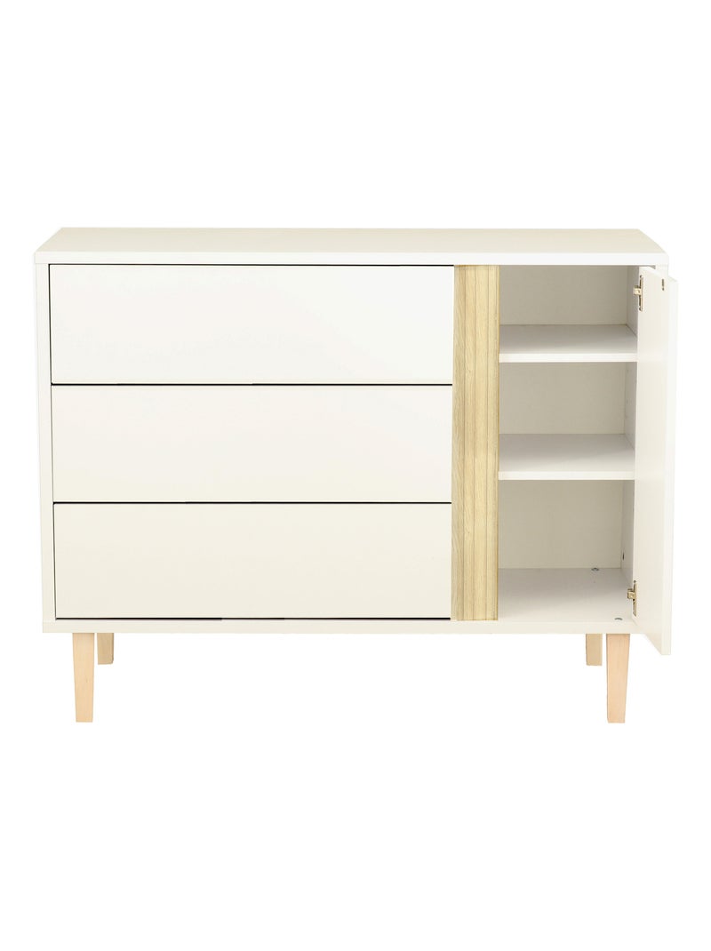 Cassettiera 3 cassetti e 1 anta con gambe in - SAUTHON Bianco Marrone - Kiabi