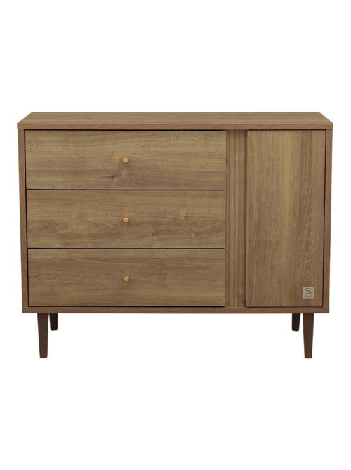 Cassettiera a 3 cassetti e 1 anta con dettaglio effetto legno testurizzato e gambe in - SAUTHON - Kiabi