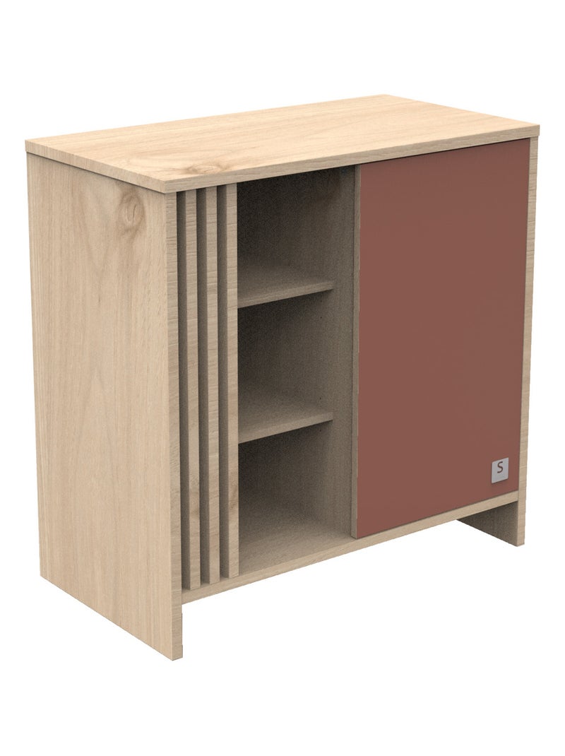 Cassettiera colorata a 1 anta con 3 nicchie e cleristorio in legno in decoro rovere - SAUTHON Rosso - Kiabi