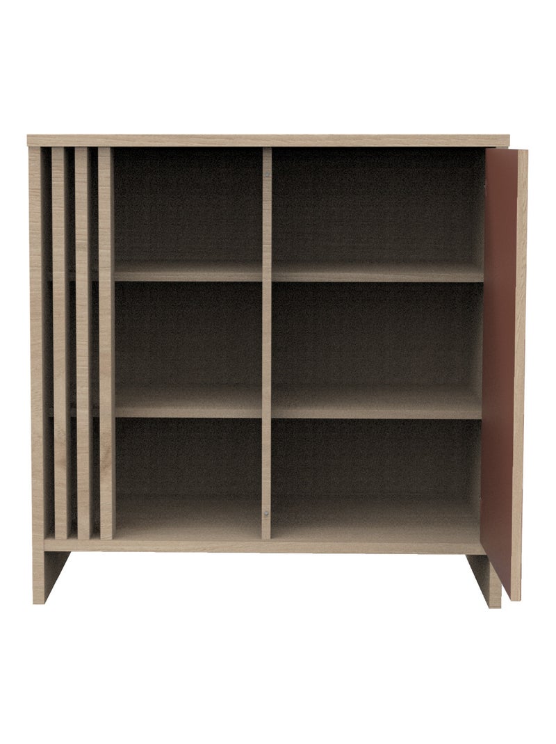 Cassettiera colorata a 1 anta con 3 nicchie e cleristorio in legno in decoro rovere - SAUTHON Rosso - Kiabi