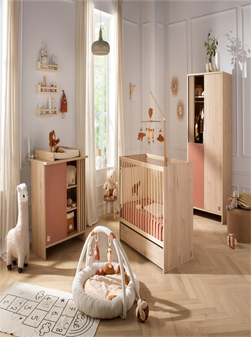 Cassettiera colorata a 1 anta con 3 nicchie e cleristorio in legno in decoro rovere - SAUTHON Rosso - Kiabi
