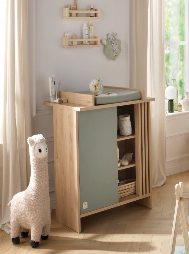 Cassettiera colorata a 1 anta con 3 nicchie e cleristorio in legno in decoro rovere - SAUTHON Verde - Kiabi