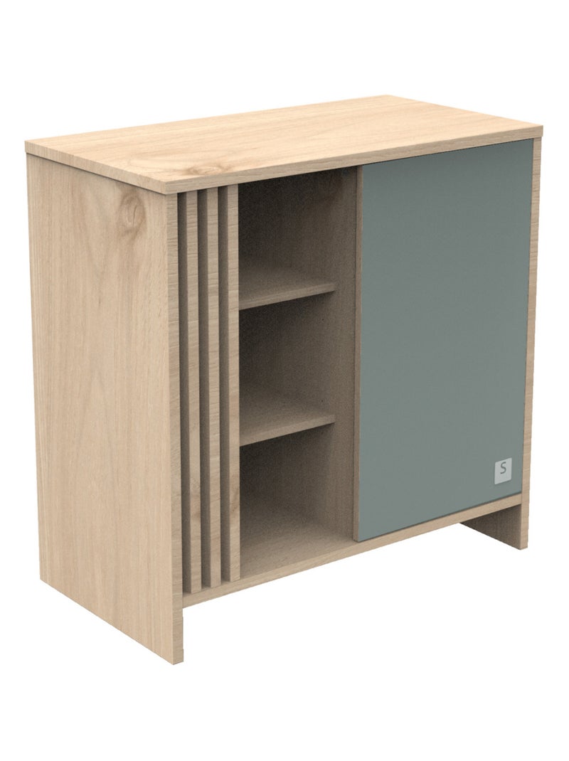 Cassettiera colorata a 1 anta con 3 nicchie e cleristorio in legno in decoro rovere - SAUTHON Verde - Kiabi