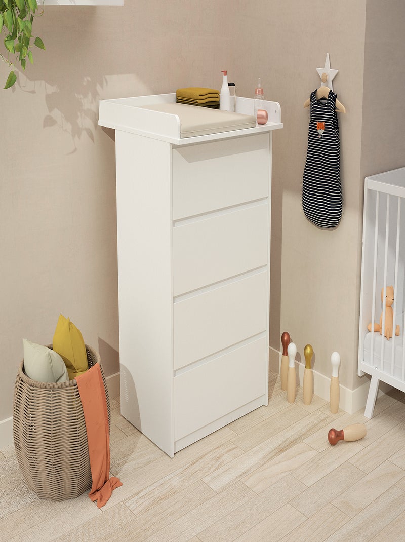 Cassettiera fasciatoio 4 cassetti 70 cm uno legno Bianco - Kiabi