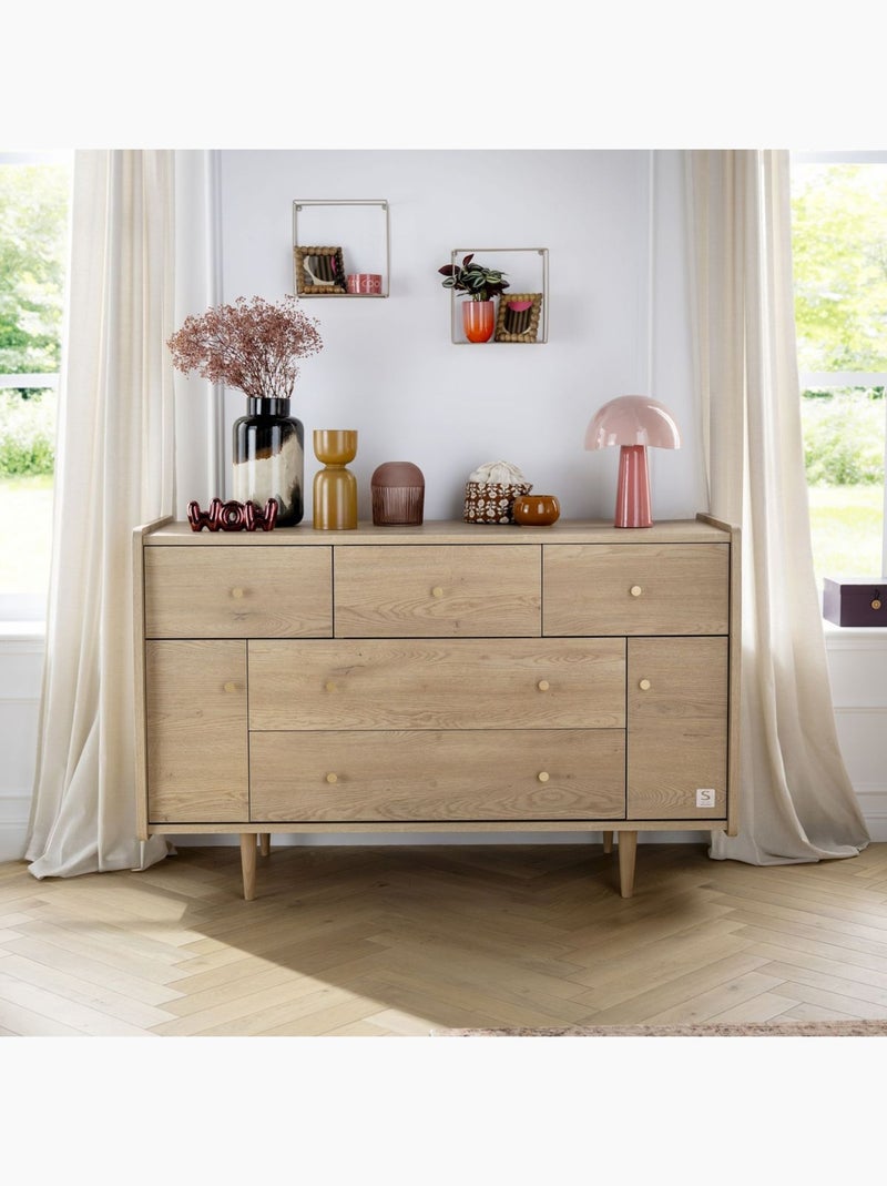 Cassettone a 5 cassetti con 2 ante, decoro in rovere vintage, maniglie - SAUTHON Marrone - Kiabi