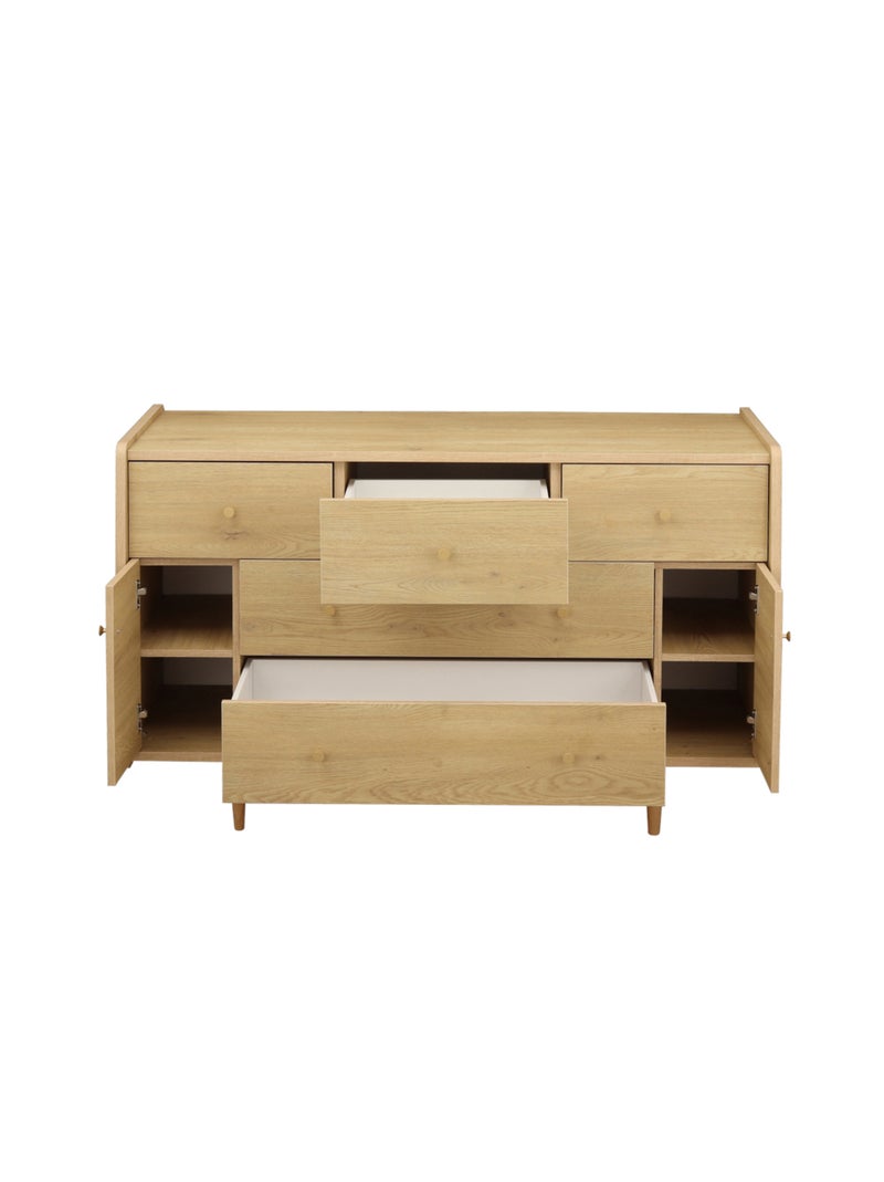 Cassettone a 5 cassetti con 2 ante, decoro in rovere vintage, maniglie - SAUTHON Marrone - Kiabi