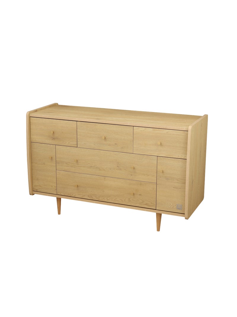 Cassettone a 5 cassetti con 2 ante, decoro in rovere vintage, maniglie - SAUTHON Marrone - Kiabi