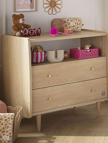 Cassettone con 2 cassetti e 1 nicchia, decoro vintage in rovere, maniglie - SAUTHON