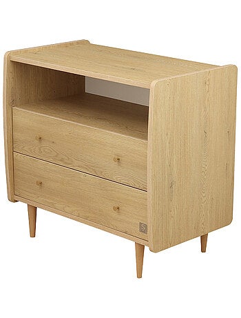 Cassettone con 2 cassetti e 1 nicchia, decoro vintage in rovere, maniglie - SAUTHON
