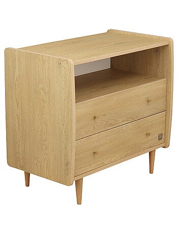 Cassettone con 2 cassetti e 1 nicchia, decoro vintage in rovere, maniglie - SAUTHON