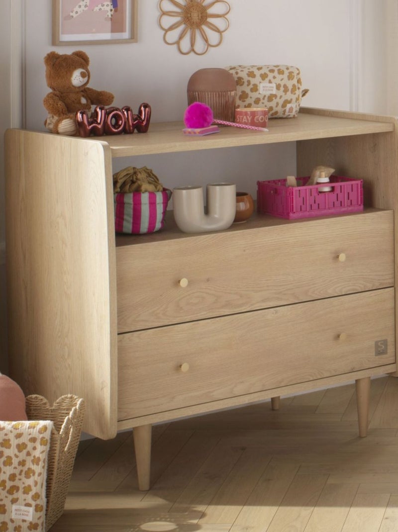Cassettone con 2 cassetti e 1 nicchia, decoro vintage in rovere, maniglie - SAUTHON Marrone - Kiabi