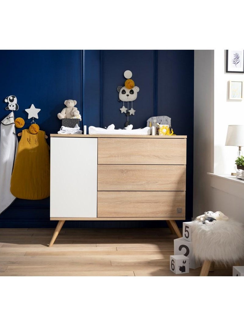 Cassettone in legno a 1 anta e 3 - SAUTHON Bianco Marrone - Kiabi