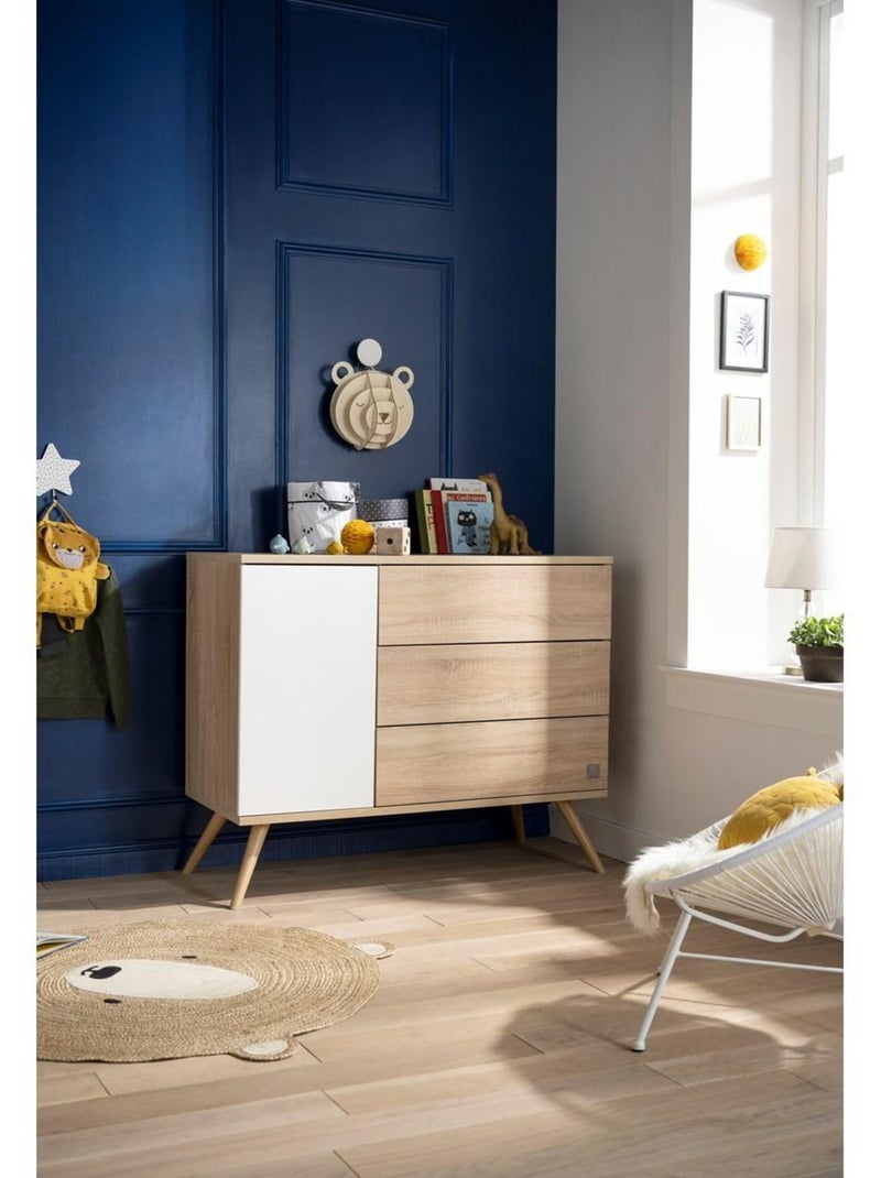 Cassettone in legno a 1 anta e 3 - SAUTHON Bianco Marrone - Kiabi