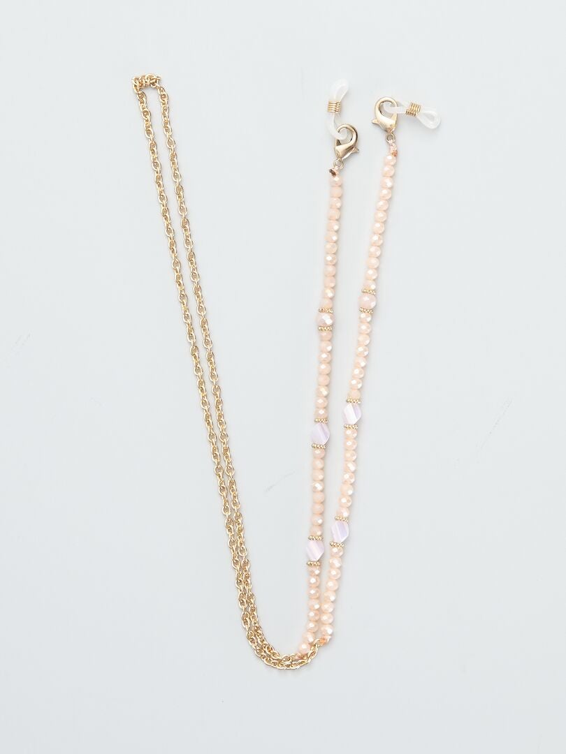 Cobee Set 2 Catene Per Occhiali Con Perle - Porta Occhiali Al Collo In Bianco E Rosa, Chiusure In Silicone Antiscivolo, Cordino Universale Per Occhiali Da Sole E Da Vista