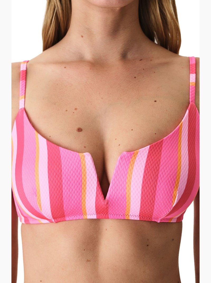 Celinda bikini top a righe testurizzato con scollo a v profondo penti Rosa fluo - Kiabi