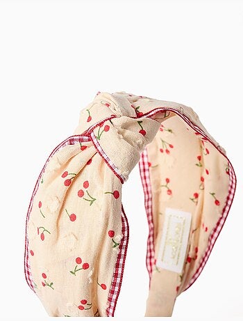 Cerchietto con motivo ciliegia/Vichy e nodo