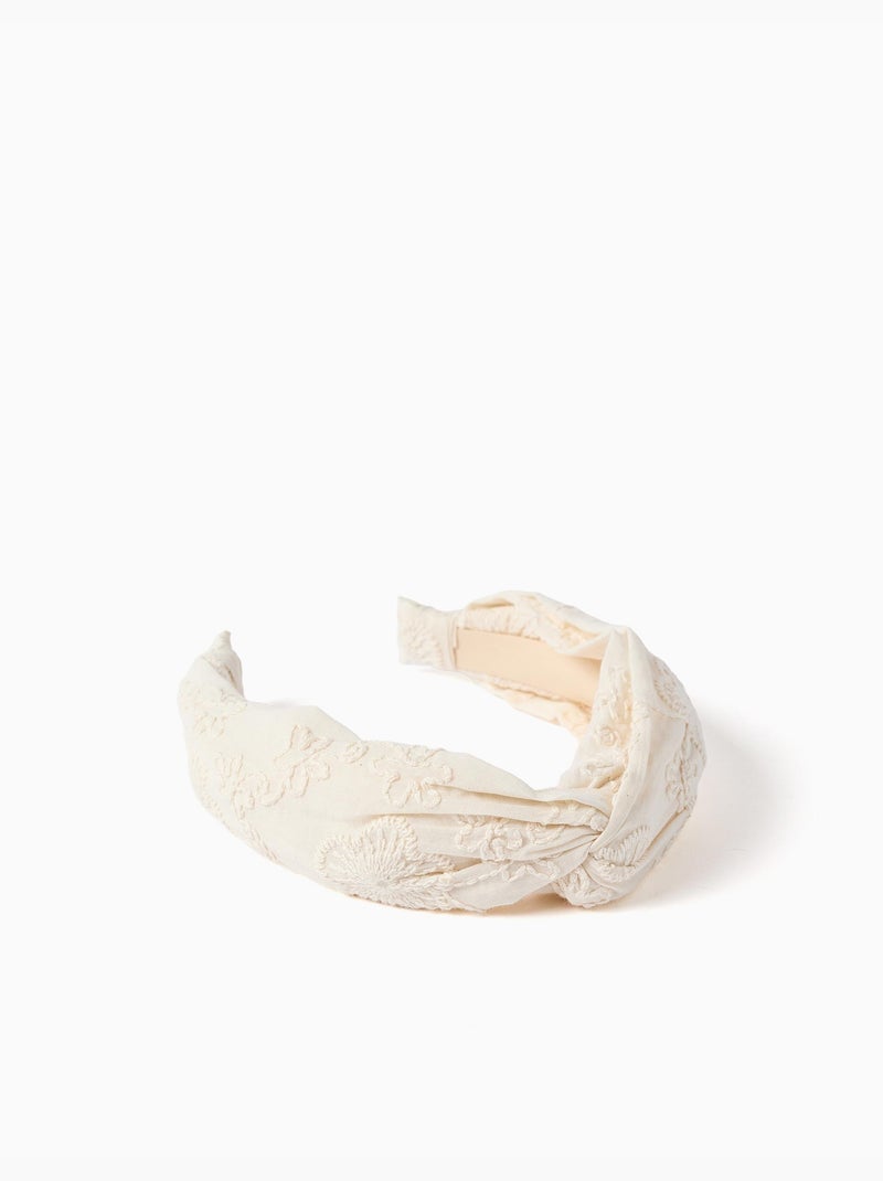 Cerchietto in cotone con ricamo e nodo sopra Bianco - Kiabi