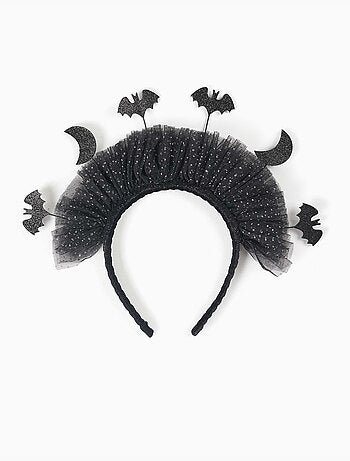 Cerchietto in tulle con lune e pipistrelli