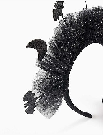 Cerchietto in tulle con lune e pipistrelli