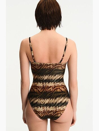 Cesira costume da bagno senza spalline con stampa zebra e luccichio penti