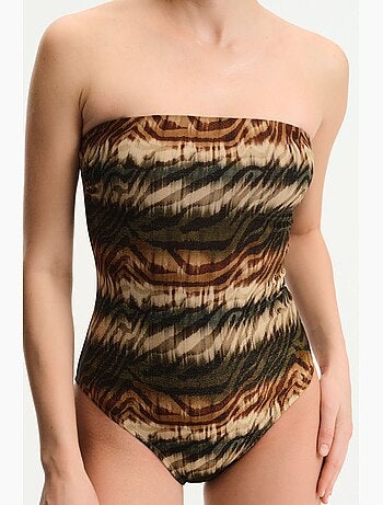 Cesira costume da bagno senza spalline con stampa zebra e luccichio penti
