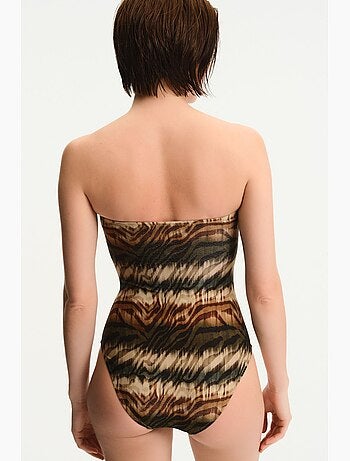 Cesira costume da bagno senza spalline con stampa zebra e luccichio penti