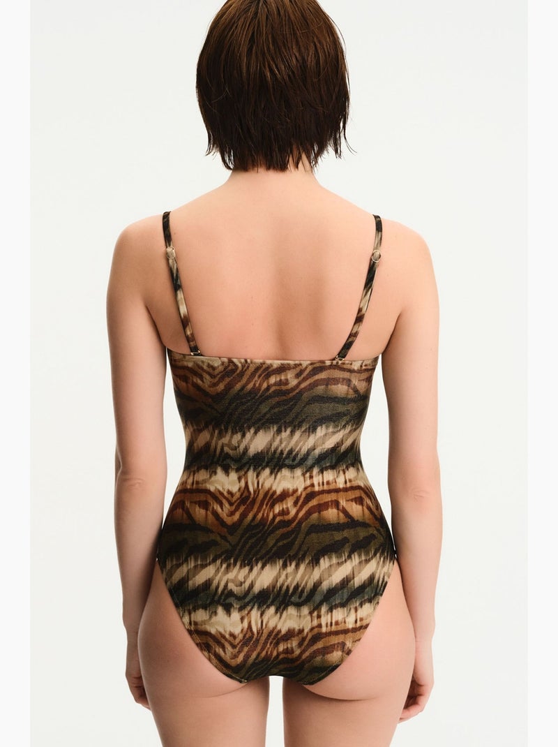 Cesira costume da bagno senza spalline con stampa zebra e luccichio penti Beige naturale - Kiabi